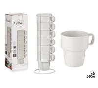 Vessia Set de 6 Tazas Apilables de Porcelana y Metal Blanco 36cl