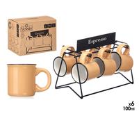 VESSIA Set de 6 Tazas de Café Beige con Soporte 100ml