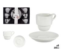 VESSIA Set de 6 Tazas de Café de Porcelana Blanca con Plato 200ml
