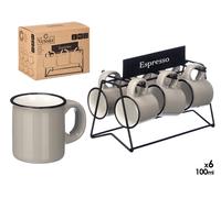 VESSIA Set de 6 Tazas de Café Gris con Soporte de Metal 100ml
