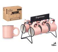 VESSIA Set de 6 Tazas de Café Rosa con Soporte 100ml