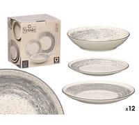 VESSIA Vajilla Patinada Gris y Blanco de 12 Piezas