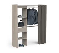 Vestidor abierto con cajon tenesi, roble kronberg , 167,3 x 50 x 191,5 cm, vestidor abierto con cajón y cortina en tono roble