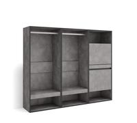 Vestidor abierto | ropa, zapatos, complementos | 180x145x35 cm | dormitorio, habitación | zapatero | estilo moderno | cemento