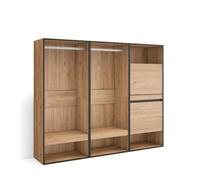 Vestidor abierto, ropa, zapatos, complementos, 180x145x35cm, dormitorio, habitación, zapatero, estilo moderno, roble
