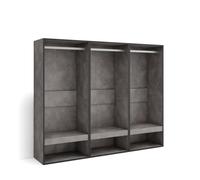 Vestidor abierto, ropa, zapatos, complementos, 180x35x145cm, dormitorio, habitación, armario, perchero, estilo moderno, cemento