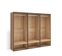 Vestidor abierto, ropa, zapatos, complementos, 180x35x145cm, dormitorio, habitación, armario, perchero, estilo moderno, roble