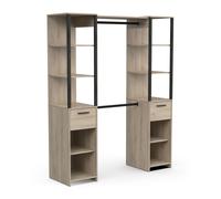 Vestidor con Cajones Garlin para Dormitorio, 159.8 cm Ancho, MDF de Alta Resistencia, Acabado Roble y Negro Mate, Espacio Amplio con Barras, Estantes Ajustables y 2 Cajones