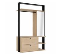 Vestidor de estilo industrial manchester, roble helvezia / negro , 115 x 45 x 200 cm, vestidor abierto con espejo