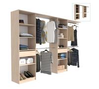 Miroytengo Vestidor Elios para Dormitorio en Color Madera Claro-Negro-Blanco 5 Estantes 1 Cajón 4 Barras 320x200x40 cm Light wood - white - black