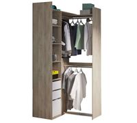 Vestidor Esquinero Dormitorio Abierto 2 Posiciones Swing Roble y Blanco 200x218 Cm