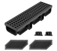 VEVOR, 12 unidades de canal de drenaje para suelo, fabricado en plástico, de 510x140x90 mm, canal para terrazas con rejilla y tapas finales, capacidad de carga de 1,5 toneladas, caudal máximo de 13 m³