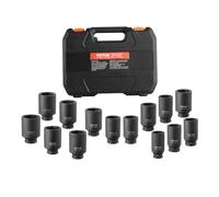VEVOR 14 PCS Kit de Dados de Impacto de Tuercas de Eje con Estuche de Almacenamiento Kit de Dados para Tuercas de Eje Métricos de 6+12 Puntas con Impulsión de 12,7 mm para Reparación de Automóviles