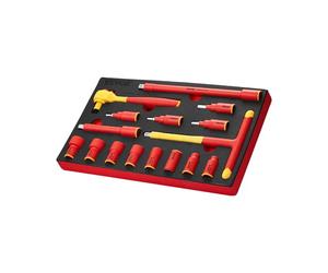 VEVOR 16 PCS 1000 V Juego de Vasos Aislados con Llaves de Vaso Aisladas, Llave con Mango en T Aislada, Trinquete de Accionamiento, Extensiones, para Reparación de Electricistas, Uso Doméstico