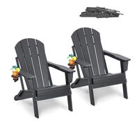 VEVOR 2 Juegos de Sillas Adirondack de Plástico Plegables y Portátiles de 800 x 755 x 915 mm para Exteriores, con Portavasos, Reposabrazos Relajante y Ergonómico para Jardín, Patio trasero, Gris