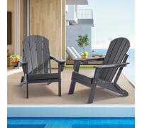 VEVOR 2 Juegos de Sillas Adirondack de Plástico Plegables y Portátiles de 800 x 755 x 915 mm para Exteriores, con Portavasos, Reposabrazos Relajante y Ergonómico para Jardín, Patio trasero, Gris