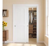VEVOR 2 Paneles Puerta Corredera con Herrajes 1219 x 2032 mm Madera Blanco | para Armario, Salón, Dormitorio, Baño, Estilo Moderno, Kit de Accesorios, con Riel, Guía de Suelo y Tiradores Empotrados