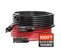 VEVOR 2 PCS Cable de Extensión para Panel Solar de 30,48 m, 10 AWG, Cable Fotovoltaico de 6 mm² con Conectores Hembra y Macho a Prueba de Agua para Paneles Solares Domésticos, de Barco, Negro y Rojo