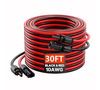 VEVOR 2 PCS Cable de Extensión para Panel Solar de 9,14 m, 10 AWG, Cable Fotovoltaico de 6 mm² con Conectores Hembra y Macho a Prueba de Agua para Paneles Solares Domésticos, de Barco, Negro y Rojo