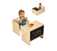 VEVOR 3 en 1 Juego de Mesa y Silla Montessori para Destete con Pizarra, mesa Montessori de altura ajustable 424 x 300 x 385 mm para Leer, Dibujar y Comer para Niños de 1 a 5 Años, Color Madera
