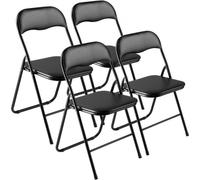 VEVOR 4 PCS Sillas Plegables, Sillas Plegables Apilables Portátiles de Cuero con Estructura de Metal Resistente y Cojín Acolchado, Carga de 158 kg para el Hogar, Jardín, Fiestas y Eventos, Negro