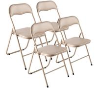 VEVOR 4 PCS Sillas Plegables, Sillas Plegables Apilables Portátiles de Cuero con Estructura de Metal Resistente y Cojín Acolchado, Carga de 158 kg para el Hogar, Jardín, Fiestas y Eventos, Caqui