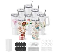 VEVOR, 8 vasos para sublimación (1183 ml), vasos de acero inoxidable para sublimación con tapas, pajitas y asas, doble pared aislantes, ideales para personalizar y crear regalos únicos