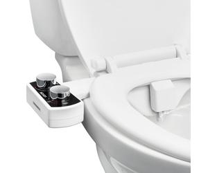 VEVOR Accesorio de Bidé, Asiento de Inodoro Ultrafino con 2 Boquillas Retráctiles y Presión de Agua Ajustable, Rociador de Agua Fría no Eléctrico a Lavado Frontal y Trasero, 390 x 184 x 100 mm