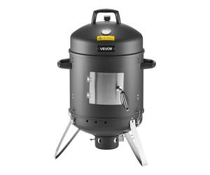 VEVOR Ahumador de Carbón, Parrilla Vertical de 40 cm, Acero Revestido, con 2 Rejillas de Cocción, Termómetro, Ventilación y Bandeja de Cenizas Extraíble, para Cocinar al Aire Libre en Fiestas