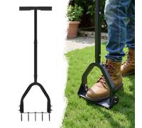 VEVOR Aireador de Césped con Plataforma Ancha para Pies Soporta 90 kg, Mango Largo de 58 cm, 15 Púas de Acero de 6 cm, Herramienta de Aireación de Césped Manual para Jardín Zonas para Mascotas y Patio
