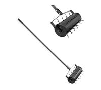 VEVOR Aireador de Césped Rodante Manual Resistente de 457,2 mm con Mango Desmontable y 27 Púas de Hierro, Herramienta de Aireación de Césped Rodante para Jardín, Suelos Compactados y Césped, Negro