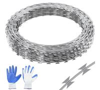 VEVOR Alambre de Espino 75 m 5 Rollos de Alambre de Espino Galvanizado en Caliente Malla de Alambre Protección Anti-Intrusión Cuchillas de Espino Afiladas con Guantes Protectores para Jardín, Balcón