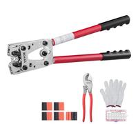 VEVOR Alicates para Prensar de Aluminio de Cobre 6/10/16/25/35/50 mm² Herramienta para Prensar Enchufes de Cable de Batería AWG10-1/0 con Cortador de Cable 6 tamaños 95 Conectores Anillo de Cobre