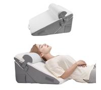 VEVOR Almohada de Cuña, Juego de 3 Piezas de Cuña Ortopédica, con Funda Lavable de Jacquard y Soporte de Espuma, para Aliviar el Reflujo Ácido, el Dolor de Espalda y los Ronquidos, Blanco/Gris