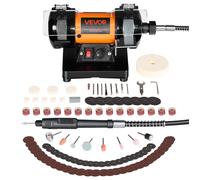 VEVOR Amoladora doble, 8300–10600 RPM, ajustable. Máquina de amolar doble con discos de lija, fibra y lana. Kit de accesorios de 100 piezas. Soporte de amolado para joyería, madera, metal, piedras pre