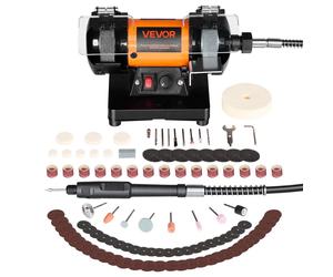 VEVOR Amoladora doble, 8300–10600 RPM, ajustable. Máquina de amolar doble con discos de lija, fibra y lana. Kit de accesorios de 100 piezas. Soporte de amolado para joyería, madera, metal, piedras pre