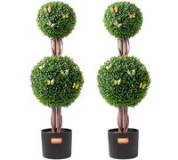 VEVOR Árbol topiario artificial de boj, 48 pulgadas de alto (2 piezas), árboles topiarios artificiales de doble bola, planta artificial con hojas adicionales y maceta y pequeña decoración, juego con c