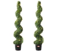 VEVOR Árbol topiario artificial de boj, 60 pulgadas de alto (2 piezas), árboles topiarios artificiales en espiral, planta artificial con hojas adicionales, maceta y pequeña decoración, juego de vegeta
