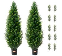 VEVOR Árbol Topiario de Cedro Artificial 2 Piezas con Hojas Adicionales y Maceta, Planta de Pino Ciprés Artificial Hoja Perenne, con Clasificación UV para Decoración del Hogar, 380 x 380 x 1230 mm