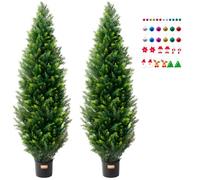 VEVOR Árbol Topiario de Cedro Artificial 2 Piezas con Hojas Adicionales y Maceta, Planta de Pino Ciprés Artificial de Hoja Perenne, con Clasificación UV para Decoración de Hogar, 400 x 400 x 1500 mm