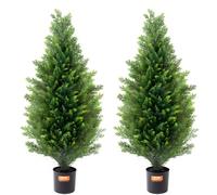 VEVOR Árbol Topiario de Cedro Artificial 2 Piezas con Hojas Adicionales y Maceta, Planta de Pino Ciprés Artificial de Hoja Perenne, con Clasificación UV para Decoración del Hogar, 300 x 300 x 900 mm
