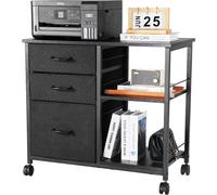 VEVOR: Archivero con cajones, mueble con 3 cajones de tela, carro con 2 estantes abiertos, armario de almacenamiento para material de oficina, impresoras, documentos (, 75 x 40 x 68 cm)