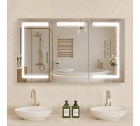 VEVOR Armario de Baño con Espejo y Luz 100 x 13 x 60 cm para Montar en Pared, con LED Regulable en 3 Colores, Espejo de Cristal Templado, Función de Memoria, 2 Estantes Ajustables, Enchufes y USB