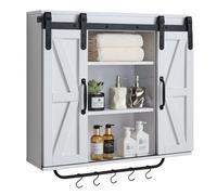 VEVOR Armario de Pared para Baño con 2 Puertas Correderas y Estantes Ajustables, Armario Colgante con Divisor Abierto, Toallero y Ganchos en Forma de S para Cocina e Inodoro, 780 x 220 x 775 mm