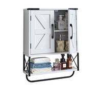 VEVOR Armario de Pared para Baño, con 2 Puertas y Estantes Ajustables, Armario Colgante con Divisor Abierto y Toallero para Cocina, Baño y Lavadero, Resistente a la Torsión, 660 x 495 x 180 mm