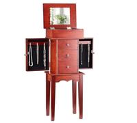 VEVOR Armario Joyero de Pie con 3 Cajones Armario de Madera para Guardar Joyas Espejo Abatible, 4 Compartimentos Superiores, 2 Puertas Laterales, con 6 Ganchos para Collares, 330 x 255 x 855 mm