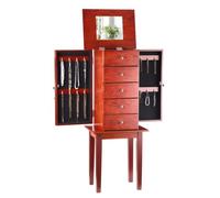 VEVOR Armario Joyero de Pie con 4 Cajones Armario de Madera para Guardar Joyas Espejo Abatible, 4 Compartimentos Superiores, 2 Puertas Laterales, con 16 Ganchos para Collares, 390 x 300 x 995 mm