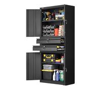 VEVOR Armario Metálico para Garaje 76 x 38 x 180 cm con Patas Niveladoras, 4 Puertas, 2 Cajones, Cerradura, Estantes Ajustables, Capacidad de Carga 81,5kg por Estante para Hogar Oficina Almacenamiento