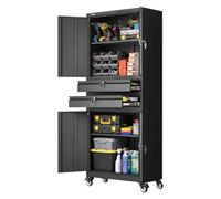 VEVOR Armario Metálico para Garaje 76 x 38 x 190,5 cm con Ruedas, 4 Puertas, 2 Cajones, Cerradura, Estantes Ajustables, Capacidad de Carga 81,5 kg por Estante para Taller Oficina Almacenamiento Hogar
