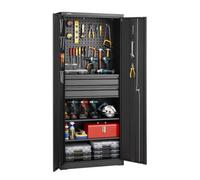 VEVOR Armario Metálico para Garaje 76x38x180 cm con Patas Niveladoras, Estantes Ajustables, 2 Cajones, 2 Puertas, Cerradura, Panel Perforado, Carga 81,5kg por Estante para Almacenamiento Hogar Oficina